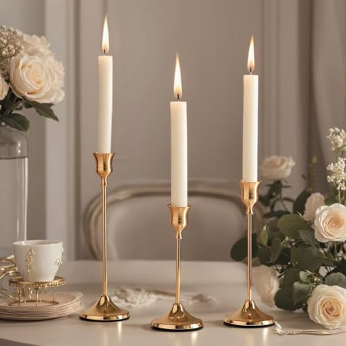 6Pcs Candlestick Holders,Brass Gold Metal Taper Candle Holder for Pillar Candles Sticks Holder for Wedding Fireplace Table Centerpiece Mantel Housewarming Gift - color: Gold