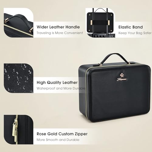 Faquenc 11.4 Inch Extra Large Makeup Bag with LED Lighted Mirror Leather Cosmetic Train Case Light up Mirror Portable Makeup Artist Storage Bag with Dividers Makeup Brush Holder Vanity Black - color: 11.4 Inch Black, size: 2-Medium