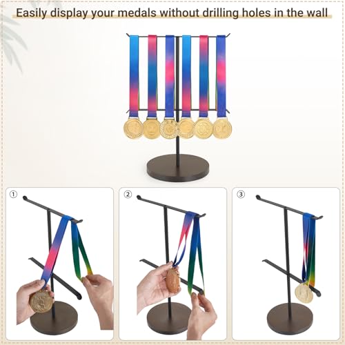Mkono Medal Hanger Display, Metal Medal Holder, Race Award Medals Display Stand for Running, Sports, Marathon, Wrestling, Taekwondo, Wood and Iron Material, 12x16 Inches