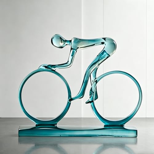 AWNR Handmade Gold Abstract Statue- Exquisite Resin Figurine for Modern Home Decor Living Room Shelf Office Decorations, Perfect for Bookshelf, Desk, and TV Stand Accents. (Blue Cyclist) - color: Blue Cyclist