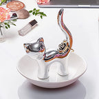 PUDDING CABIN Cat Ring Holder Gift for Women, Cat Mom Mothers Day Gifts, Birthday Gifts for Women Girls Friends, Cute Kitty Ceramic Jewelry Rings Earrings Necklace Holder Home Decor - style: Sliver Cat