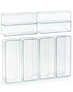 Qilinba 8 PACK Drawer Organizer Bins Bathroom Deep Drawer Organizer Tray for Cutlery Vanity Make-up, Clear Stackable Storage Bins for Kitchen Cabinet Closet Counter Organization and Storage