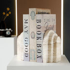 BUICCE Modern Book Ends for Shelves Nature Marble Decorative Bookends Heavy Duty Bookshelf Holder for Office Desk Decoration (Beige)