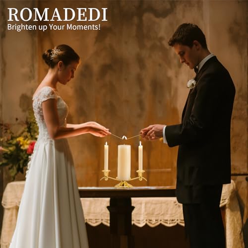 Unity Candle Holder for Wedding Ceremony Set - Romadedi 3 Arm Metal Gold Candle Stand for Pillar Taper Candlestick Unity Candles Centerpiece Decor Bride Reception Anniversary Decoration Gift