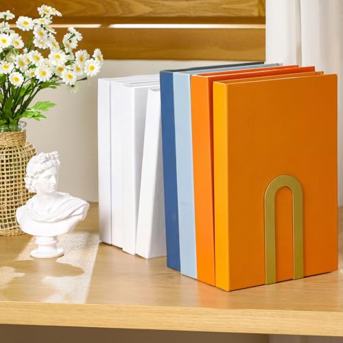 Chunful 12 Pcs Modern Metal Book Ends for Shelves Decorative Small Bookends Book Shelf Organizer Minimalist Design Stopper to Hold Books for Home Office (Gold,5.5 * 3.75 * 2.25inch) - color: Gold, size: 5.5*3.75*2.25inch