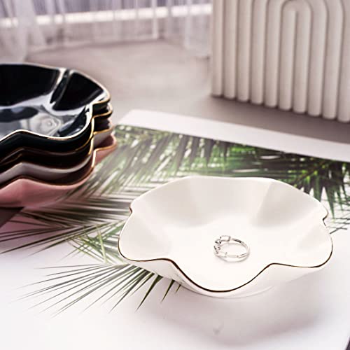HANKOR 4.7 inch Small Ring Dish, Ceramic Jewelry Holder Tray, White Catch All Trinket Bowl for Keys Rings Earrings - color: White