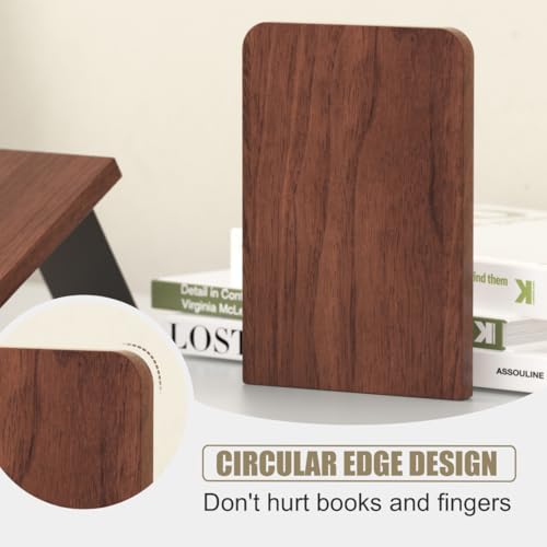 Book Ends, Non-Slip Bookends, Heavy Duty Wooden Bookend Support for Books and Movies (1, Square bookends)