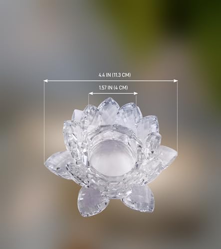 Crystal Lotus Flower Tealight Candle Holder Set of 2, Clear Glass Candlestick Holders, Pillar Votive Candle Holders for Table Centerpiece, Home Décor, Party, Wedding, Dinning