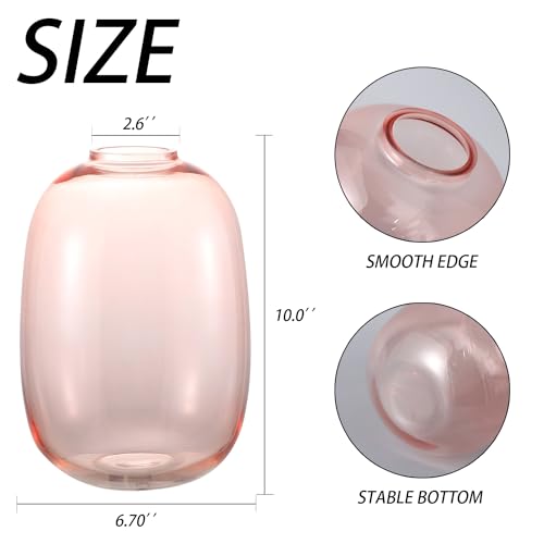 Pink Glass Vase, 10 Inches Large Glass Vase for Flowers, Tall Glass Vases for Modern Decor, Floor Vases for Living Room, Dining Table, Mantle, Shelf, Wedding, Office, Entryway, Centerpiece - color: Pink