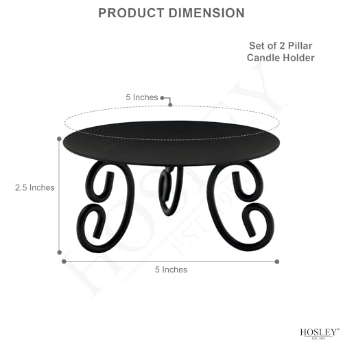 Hosley Set of 2 Pillar or LED Candle Holder 5 inch Diameter Gift for Farmhouse Weddings or can be Used for Aromatherapy and Spa O5 - color: Black, size: Diameter 5" (Set of 2)