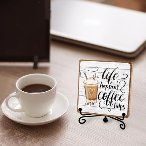 Coffee Lover Gifts for Women Men, Funny Coffee Bar Accessories, Table Decorations Supplies, Desk Shelf Cubicles for Bar Decoration Plaque Gifts - style: coffee sign 10