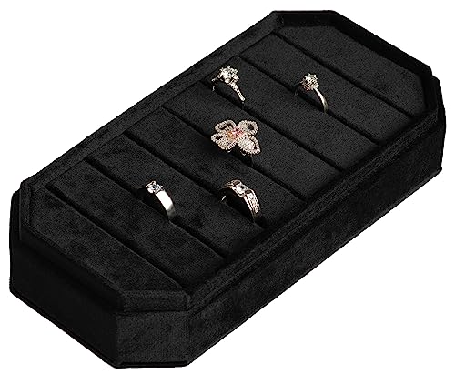 Velvet Ring Organizer Display Tray Jewelry Box Earring Holder Case for Wedding Birthday Christmas Day (Black) - color: Black