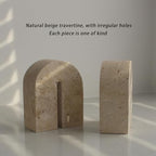 Set of 2 Natural Travertine Bookends for Shelves, Decorative Book Ends for Heavy Books, Solid Heavy Duty Book Stopper Office Bookshelf Decor for CDs/Video Games