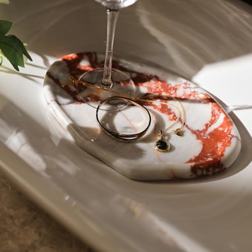 Natural Marble Cloud Shape Jewelry Tray, Key Tray for Entryway Table, Jewelry Dish Trinket Tray for Home Décor, Ring Holder for Women Gift, DAEBFC - color: China Red