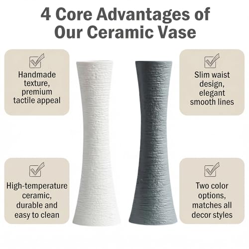 Small Ceramic Bud Vase Tall Conic Flower Single Stem Vase Modern Ceramic Flower Vases Home Decorative Floral Centerpiece for Arranging Bouquets Wedding and Office (Wide Mouth -Grey) - color: Gray