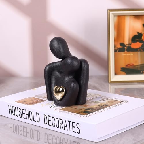 Mini Couple Statue - Ceramic Romantic Couple in Love Figurines for Decor Bedroom, TV Cabinet, Wedding Valentines Gift, Small Knick Knacks for Home Decor Shelve (3.15" Black) - color: 3.15" Black