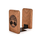 Kaizen Casa Bookends Iron & Acacia Wood Book Holders for Heavy Books - Fancy Modern Decorative Book Accessories (4" X 4" X 6") (Set of 2)