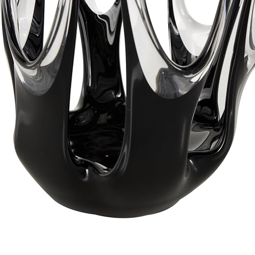 Deco 79 Glass Abstract Decorative Vase Centerpiece Vase with Wavy Oval Cutouts, Flower Vase for Home Decoration 7" x 7" x 10", Black - color: Black, size: 7" x 7" x 10"