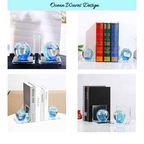 Arikyrist 1 Pair Crystal Bookends for Heavy Books with Hand Blown Ocean Waves Ball Glass Decorative Non Skid Bookends for Bookshelf Office Home (Dark Blue and Dark Green) - color: Dark Blue and Dark Green