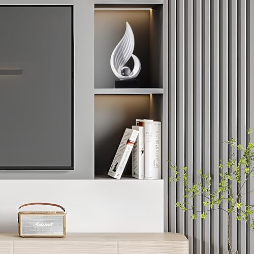 FJS Home Decor Modern White Statue Living Room Decor, Resin Shelf Decor Accents, Abstract Art Sculptures Decorations for Bookshelf Dining Room Office Coffee Table TV Stand - color: D-white