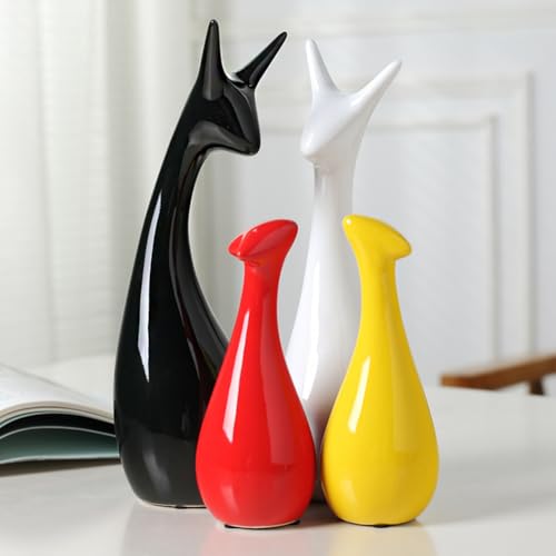 Ceramic Statue,Family Figurines,Creative Ceramic Decorative,Crafts Ornaments Home Decor,Memorial Gift for Parents,Suitable for Shelf,Bookself (Colorful Deer Family) - color: Colorful Deer Family