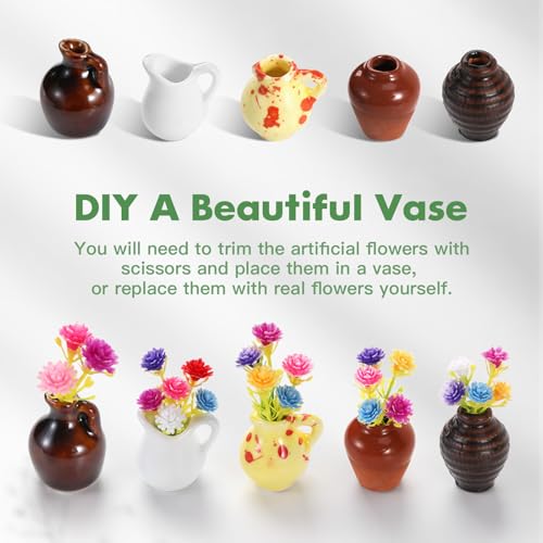 5 Pack Cute Ceramic Vase Fridge Magnets,Cute Fridge Magnets,3D Tiny Plant Vase Refrigerator Magnet for Decoration Kitchen Locker Office with Artificial Flowers - size: Style A-5pcs