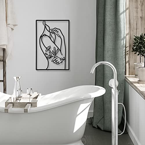 CHENGU 3 Pieces Minimalist Metal Wall Art Decor, Abstract Woman Line Art Wall Decor, Modern Metal Sculpture for Living Room Bedroom Bathroom Apartment Aesthetic Home Decoration - style: Flower