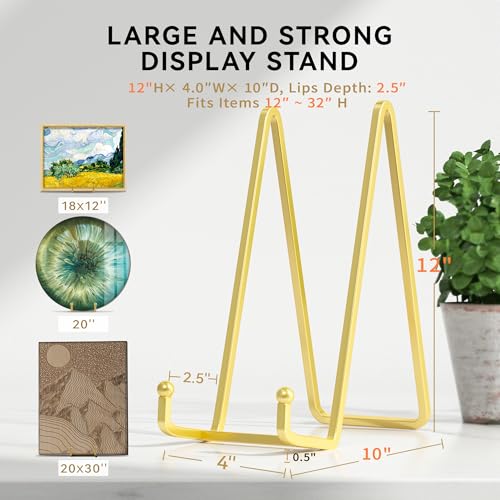 IPAME Plate Stands for Display 12 Inch Heavy Duty - Metal Picture Frame Easel Stands for Large Plates, Books, Platters, Plaques, Decor (Gold 2 Pack) - size: 12 Inch