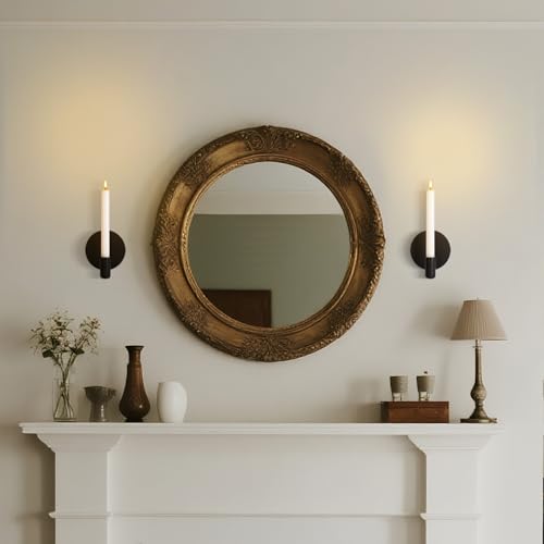 Matte Black Wall Sconce Candle Holders Set of 2 for Taper Candles, Minimalist Metal Wall Mounted Candlestick - 0.82 Inch Cup Diameter