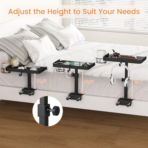 Snughome Clamp On Bedside Shelf for Bunk Bed - Adjustable Height Bedside Table Tray with Cup Holder & Cable Holes, Sturdy Nightstand Organizer Top Bunk Bed Accessories for College Dorm Apartment