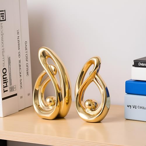XMGZQ Home Decor Accent,Porcelain Art Mid Century Bookshelf Decorations,Gold Centerpieces for Tables,Abstract Ceramic Statue Sculpture for Coffee Table Mantel Tv Stand Centerpieces (Gold, Small) - color: Gold, size: Small