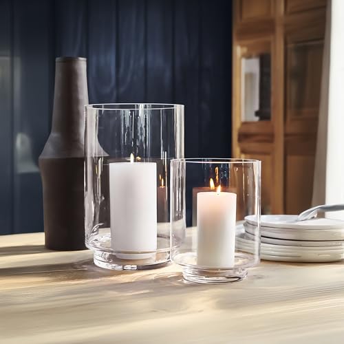 WGVI 1 Set of 4 Sizes of Clear Glass Pedestal Hurricane Candle Holder, Footed Decorative Vase for Pillar Candles, Elevated Cylinder Candleholder on a Riser Round Base, Centerpieces, Home Décor - size: Set of 4