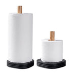Black Travertine Standing Paper Towel Holder for Kitchen Countertop, Bathroom Shelf Toliet Top Paper Roll Holder with Weighted Base and Sturdy Wood Stand,for Standard or Plus Rolls, Height-Adjustable - color: Black Stone