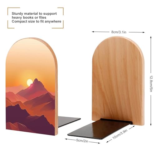 Sunset Wooden Bookends Shelves 2 PCS Mountain Sturdy Book Holders Desktop Organizer for Home Office Libraries - color: Color-2