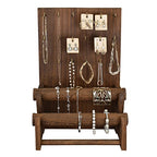 Ikee Design 18 Hooks and 2 Removable Bars Wood Jewelry Holder Organizer Stand, Earring Bracelet Jewelry Display Stand Organizer, Necklace Bracelet Holder, Brown Color - color: 5) Brown, 2 Bars, 18 Hooks