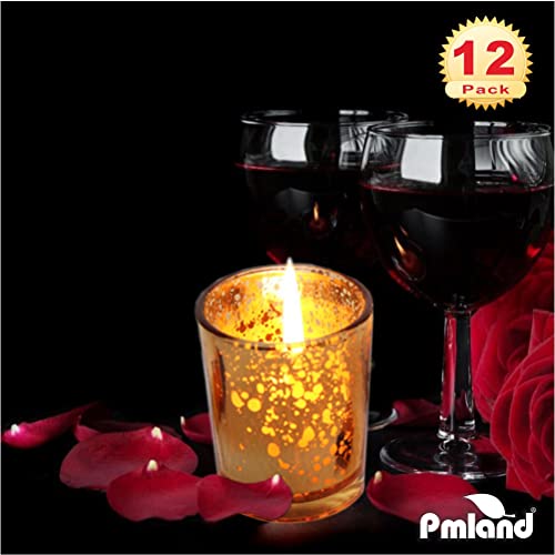 PMLAND Speckled Mercury Glass Votive Candle Tealight Holders - Bulk Pack of 12 Gold - color: Gold