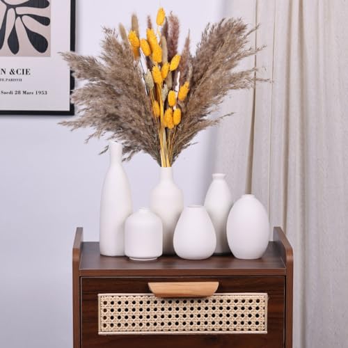 White Ceramic Vase Set of 6, Modern Boho Vases for Dry Flowers, Small White Vases for Decor, White Small Vases for Centerpieces in Bulk, Mini Small Flower Vases for Wedding Home Table Party Decor - color: White Set