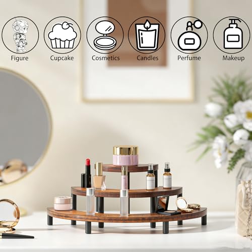 3 Tier Risers Display Stand,Wooden Cupcake Holder Stand,Rustic Cologne and Perfume Organizer for Women,Dessert Table Display Set for Party (Brown) - color: Brown