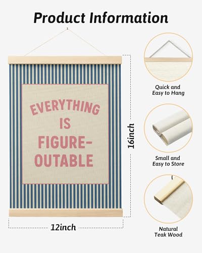 FGFK Everything is Figureoutable Positive Affirmations Wall Art Poster Hanger Frame, Retro Pink and Blue Inspirational Striped Canvas Prints Framed Wall Decor for Office Classroom Home, 12x16 Inch - color: Retro Pink and Blue