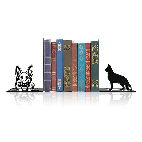 German Shepherd Theme Bookends Decor – Dog Gifts with Black Modern Bookends, Decorative Bookends for Shelves – Unique Book Stopper for Shelves (German Shepherd) - color: German Shepherd