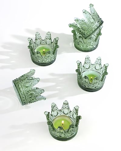 Vixdonos Votive Candle Holders Set of 6 Crown Glass Tealight Candle Holder for Wedding, Party and Home Decor(Green) - color: Green, size: 6PCS