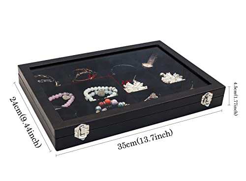Wudygirl Jewelry Tray 12 Grid Jewelry Organizer with Clear Lid Bracelet Holder Organizer Display Case Removable, Black Velvet (12 Grid) - style: 12 Grid Tray