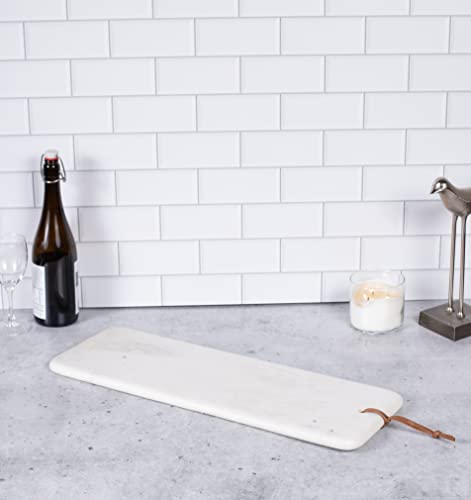 BIRDROCK Home 23" Marble Serving Board - Charcuterie Board for Party Appetizers - Kitchen Platter for Food - Pizza Fruit Display - White