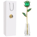 AliveRose 24k Gold Dipped Rose, Gold Rose Made from Real Rose - Unique Design 24K Dipped Rose for Anniversary Valentines Mothers Day Birthday Gifts (Green Original with Crystal Vase) - color: 3. Green Original Rose With Crystal Vase