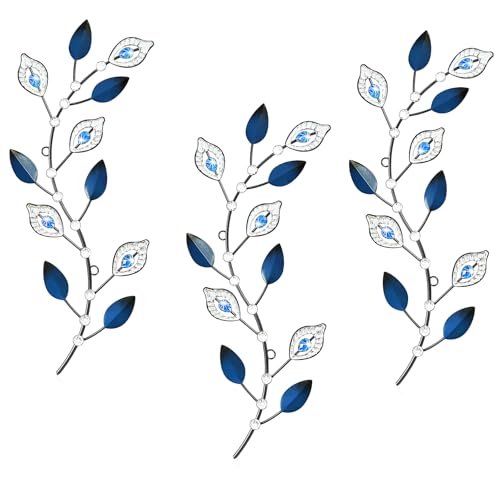 Cityelf 3 Set Crystal Leaf Wall Art Sculpture Iron Tree Leaves Branch Hanging Wall Décor Jeweled Bling Home Deor Acrylic Diamond Accent … - color: navy leaves set 3