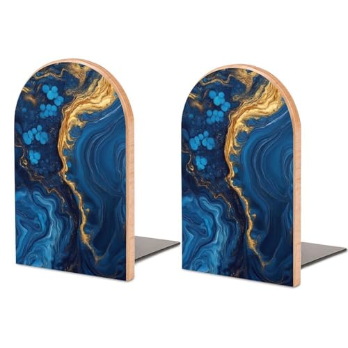 Heavy Duty Book Shelf Holder for Books, Book Ends with Non-Slip Mats, Portable Luxury Marble Texture Gold and Blue Bookends Easy to Install - color: Picture(458)