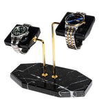 LYS&LYX Double Watch Stand - Handcrafted Natural Marble base - Watch Display Stand for all Watches - Jewelry Stand Watch Holder Accessory (BlackGlod) - color: BlackGlod