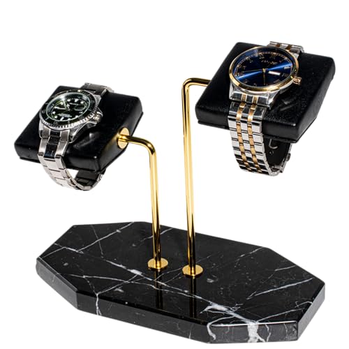 LYS&LYX Double Watch Stand - Handcrafted Natural Marble base - Watch Display Stand for all Watches - Jewelry Stand Watch Holder Accessory (BlackGlod) - color: BlackGlod
