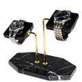 LYS&LYX Double Watch Stand - Handcrafted Natural Marble base - Watch Display Stand for all Watches - Jewelry Stand Watch Holder Accessory (BlackGlod) - color: BlackGlod