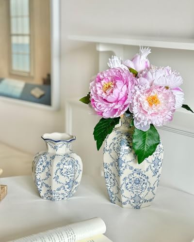 Vintage Blue Ceramic Vase, Small Blue and White Porcelain Decorative Flower Vase for Centerpiece Living Room Table Shelf, Chinoiserie French Country Decor - color: Blue&white, size: Small